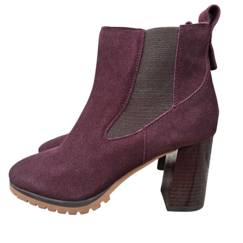 🌻NWOT Sanctuary Ravish Suede Chelsea Heel Ankle Boot, Burgundy Red, Size 9.5